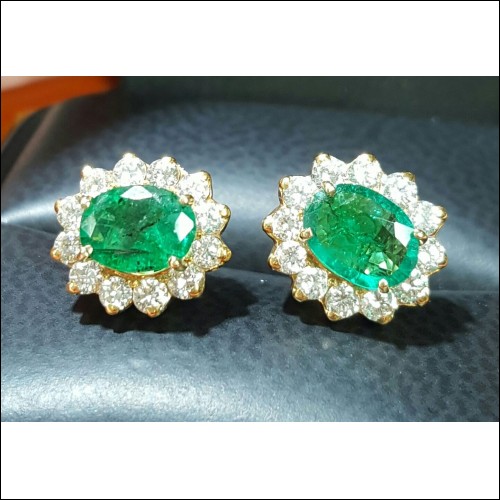 Estate 2.48Ct Emerald & Diamond Earrings 14k